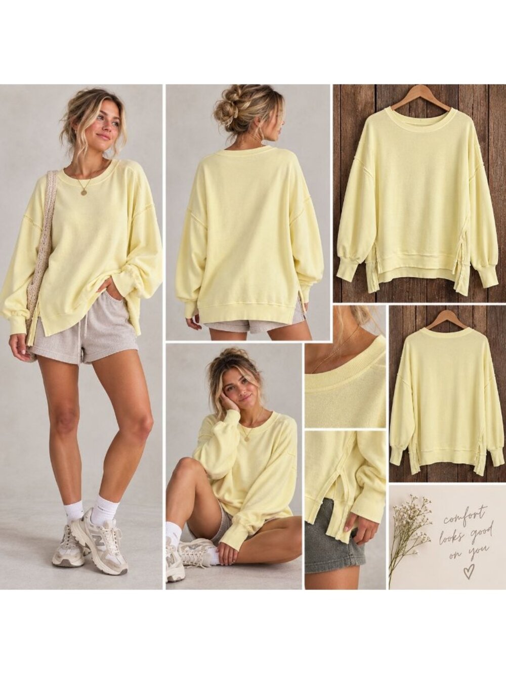 Free People We The Free Camden Sweatshirt Yellow Oversized Exposed Seam FP Sz L
